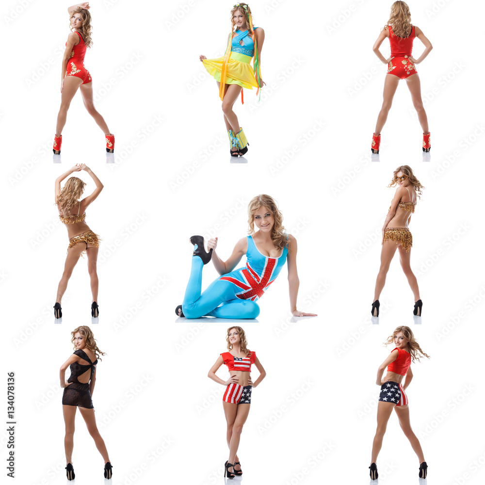 Set collection of sexy go-go dancer on white Set collection of sexy go-go dancer on white