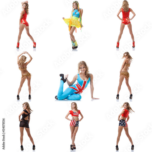 Set collection of sexy go-go dancer on white