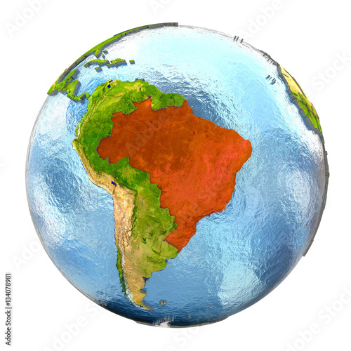 Brazil in red on full Earth