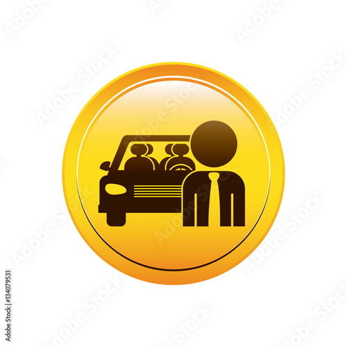button with driver and vehicle vector illustration