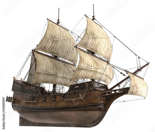 Sailboat 3D Illustration Isolated On White photo