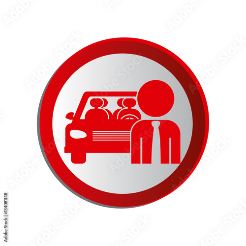 circular shape with driver and vehicle vector illustration