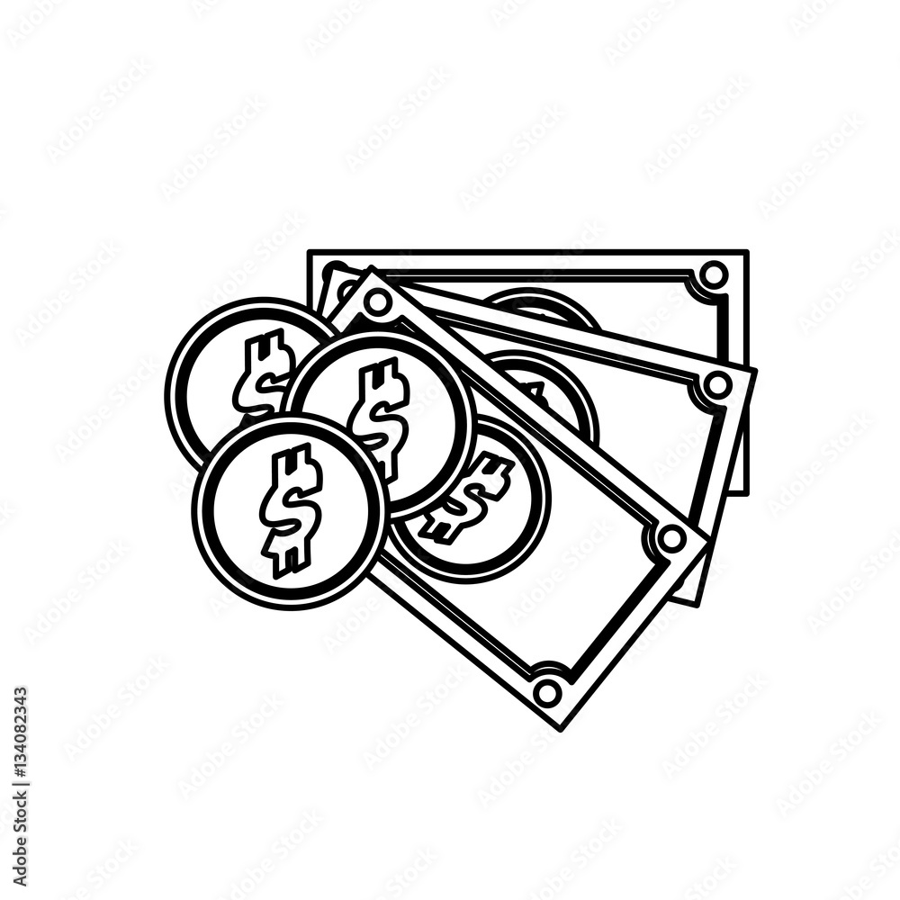 Fototapeta premium silhouette set multiple bills with coin vector illustration