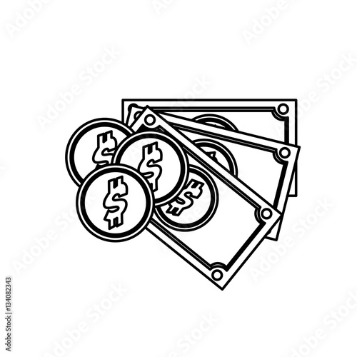 silhouette set multiple bills with coin vector illustration