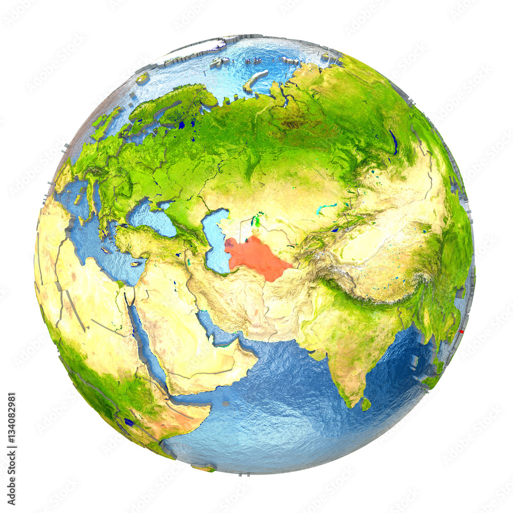 Turkmenistan in red on full Earth Turkmenistan in red on full Earth