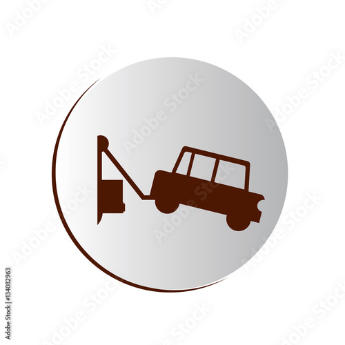 circular button with tow truck vector illustration