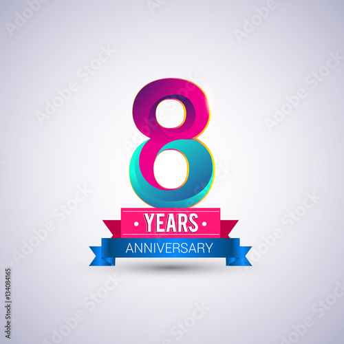 8 years anniversary logo, blue and red colored vector design