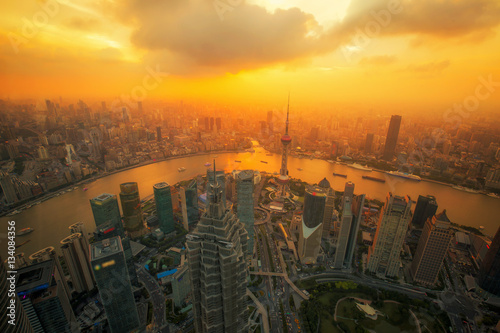 aerial view of shanghai at night from jinmao building photo