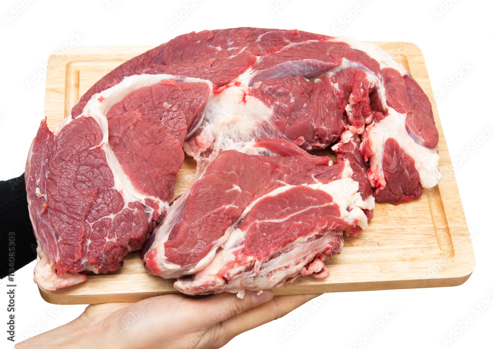 meat on a board on a white background meat on a board on a white background