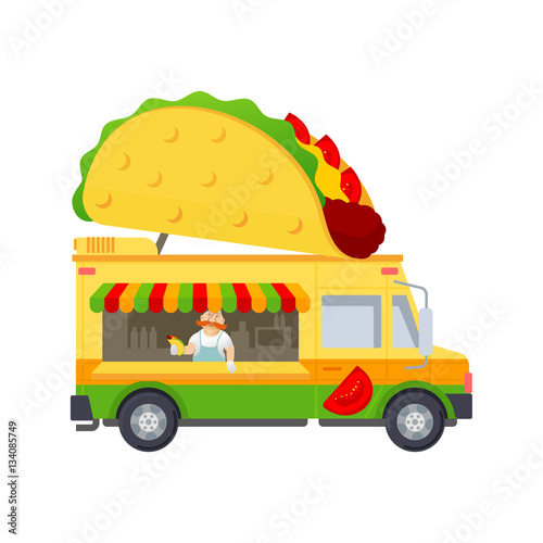 Food truck vector flat illustration