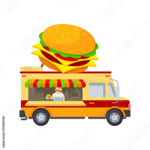 Food truck vector flat illustration