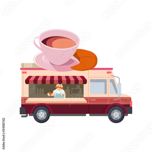 Food truck vector flat illustration