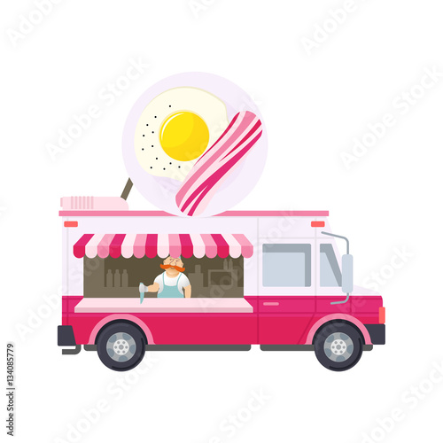 Food truck vector flat illustration