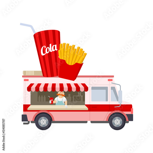 Food truck vector flat illustration