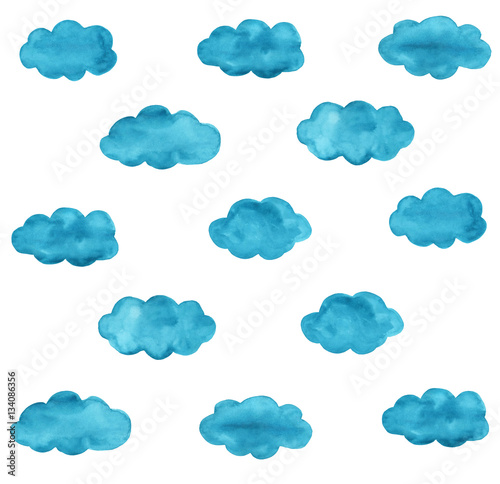 Blue watercolor clouds pattern