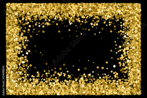Gold frame glitter texture isolated on black. Golden color of winners. Gilded abstract particles. Explosion of confetti shine. Celebratory background. Vector illustration,eps 10.