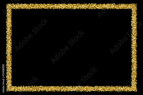Gold frame glitter texture isolated on black. Golden color of winners. Gilded abstract particles. Explosion of confetti shine. Celebratory background. Vector illustration,eps 10.