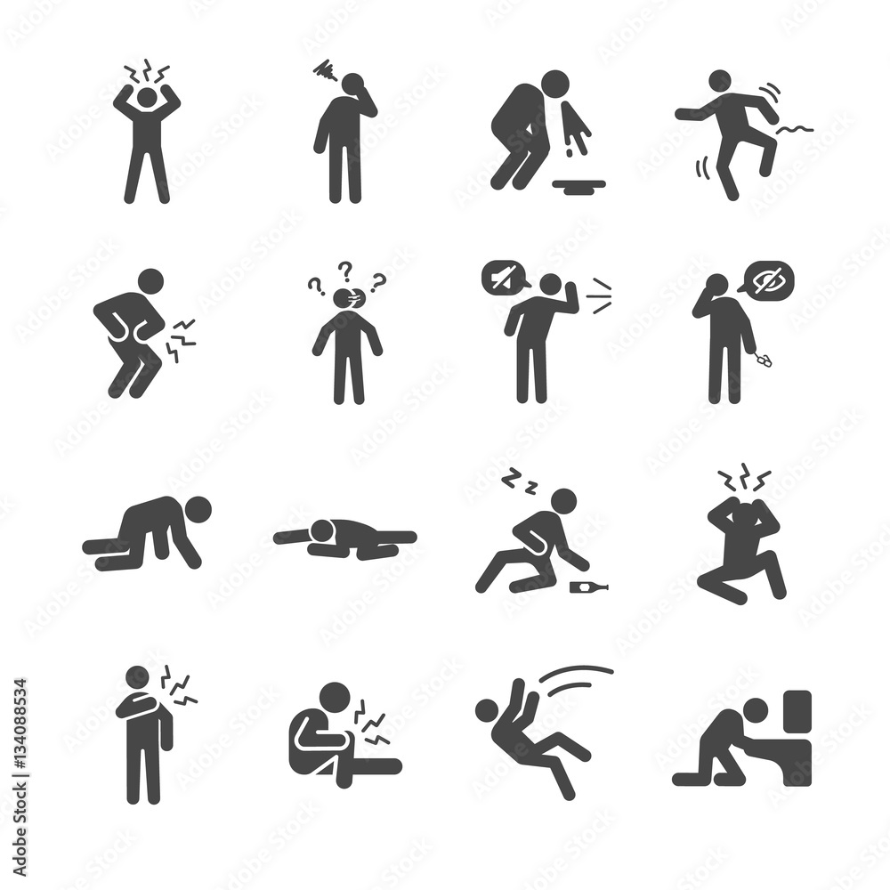 Hangover and sick icons set Hangover and sick icons set