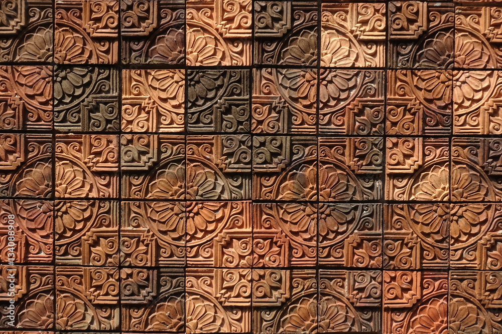 Old wall ceramic tiles patterns handcraft from thailand parks public.