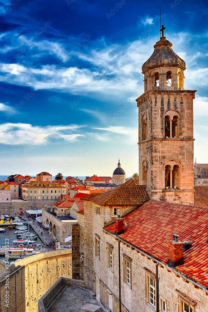 Amazing panorama Dubrovnik Old Town roofs at sunset. Europe, Cro Amazing panorama Dubrovnik Old Town roofs at sunset. Europe, Cro