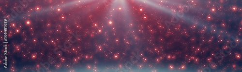 Abstract red particles or bokeh lights. Christmas Vintage festive background. Panoramic view