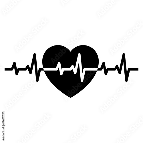 Icono plano ritmo cardiaco con linea negro en fondo blanco