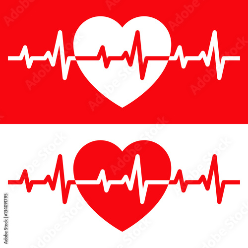 Icono plano ritmo cardiaco con linea rojo y blanco