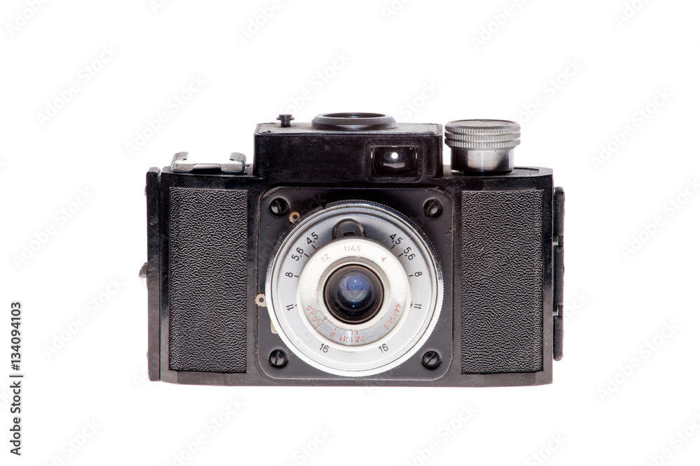vintage analogue film camera isolated background