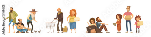 Groups Of Homeless people Set