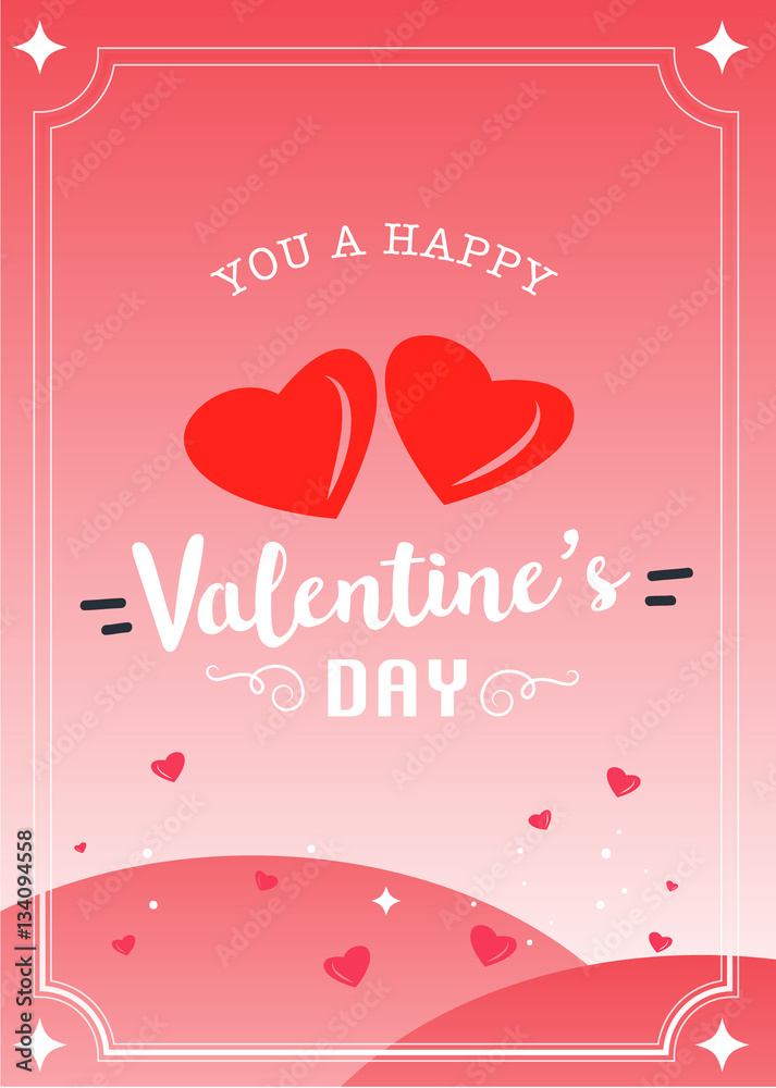 Happy Valentine's Day greeting card typography flyer template with lettering. Poster, card, label, banner design set. Vector illustration