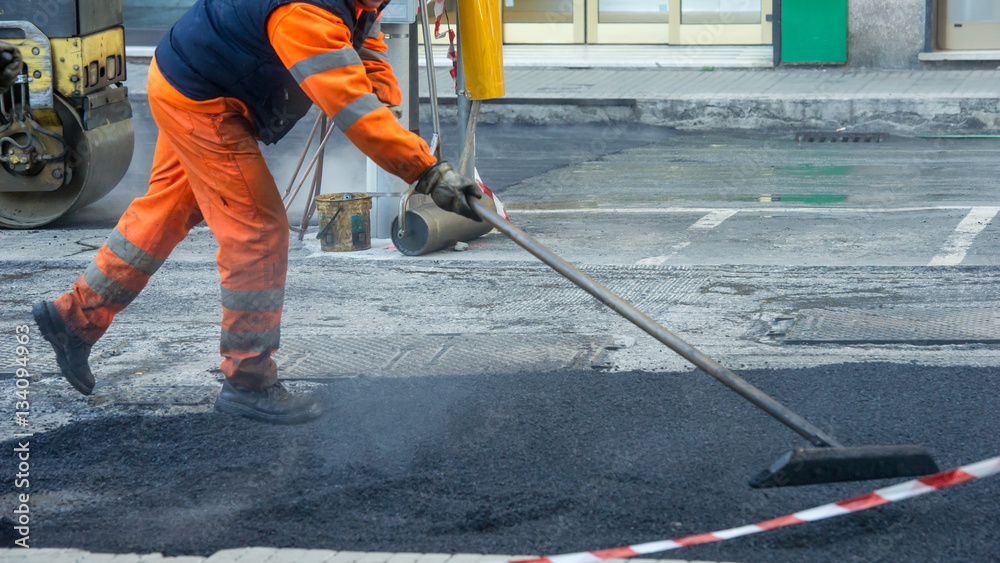 Road construction, teamwork Road construction, teamwork