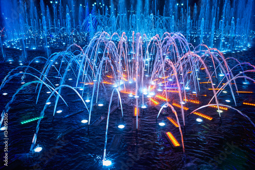 Glowing fountain close-up. Moscow. Russia.