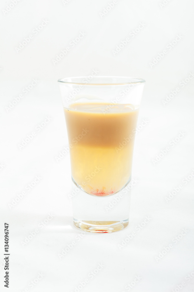 sliced shot cocktail isolated on white background