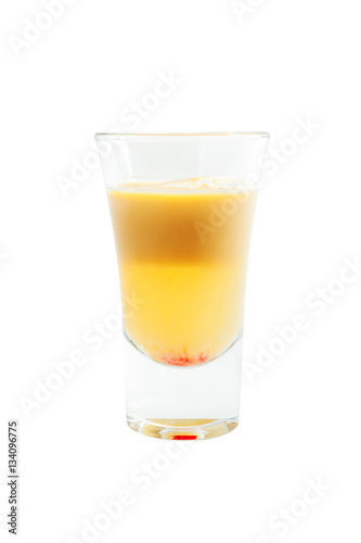 sliced shot cocktail isolated on white background