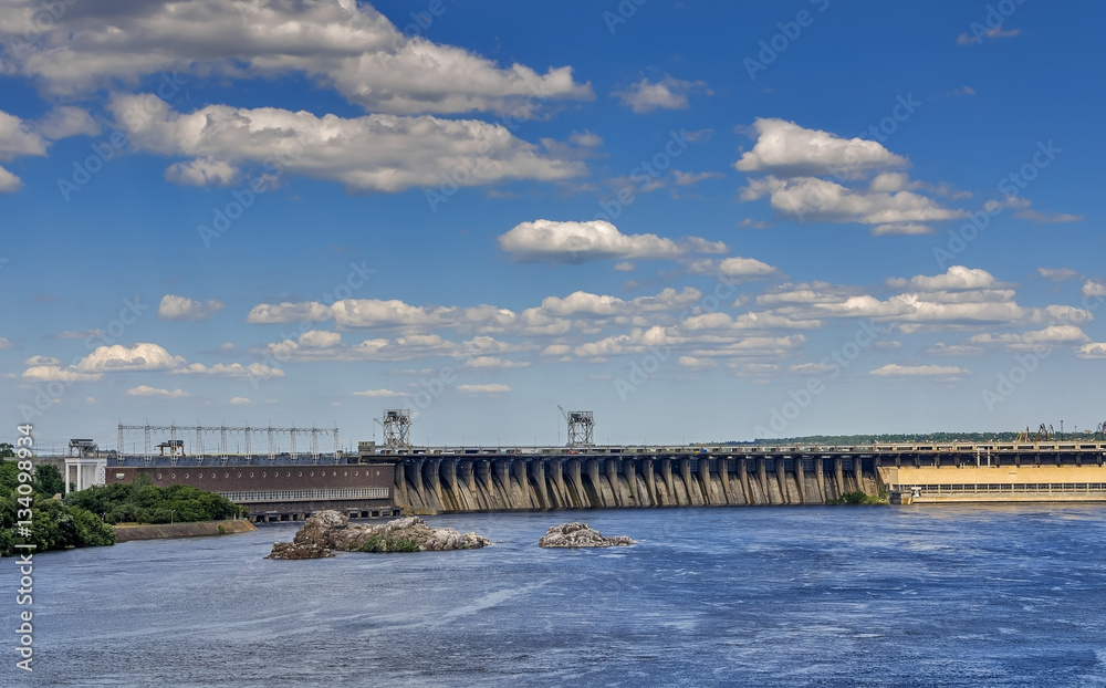 Island in the Dnieper near Zaporozhye hydroelectric plant