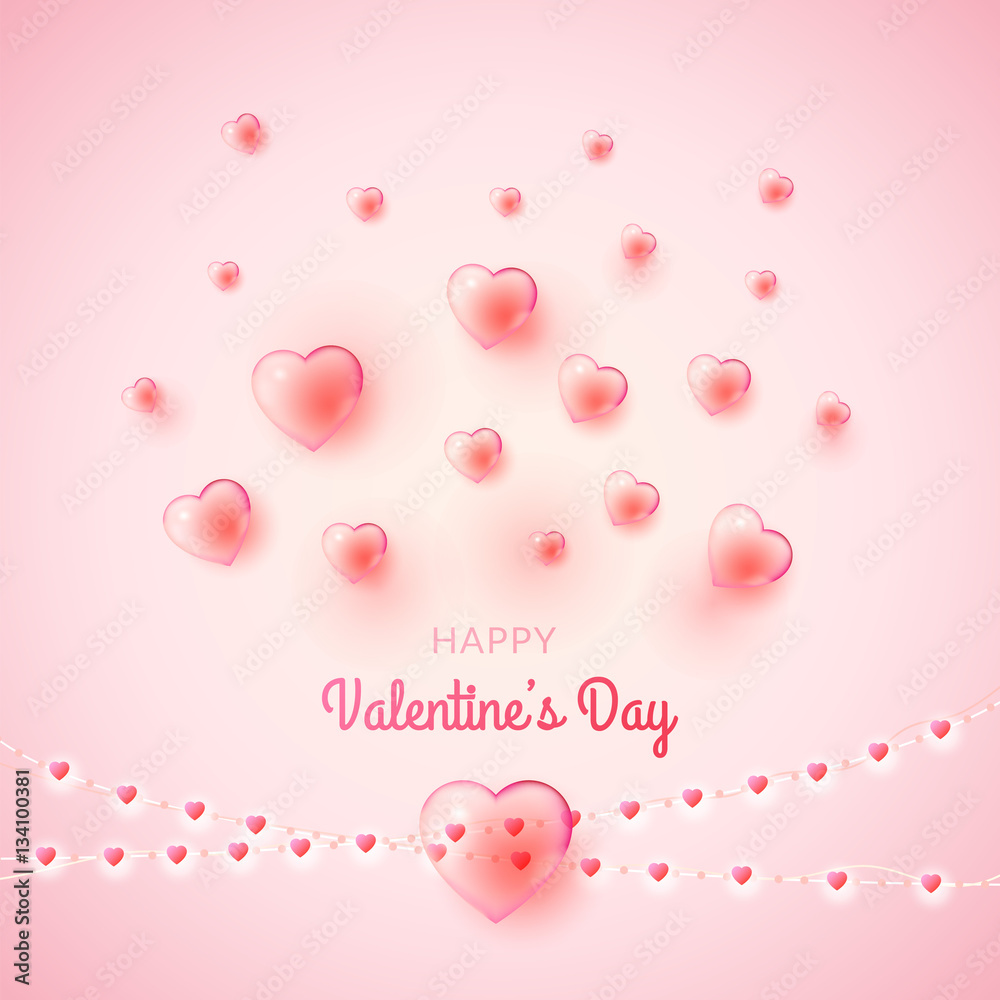St. Valentine's day background with many bubble hearts.