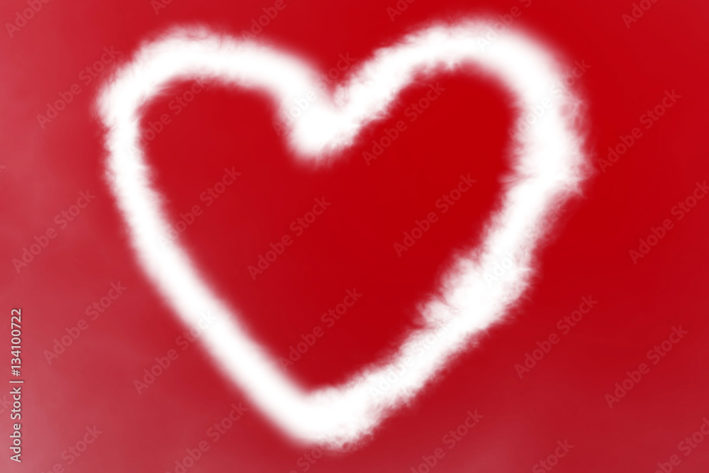 heart made by white smoke on red background with white clouds, valentine day and love