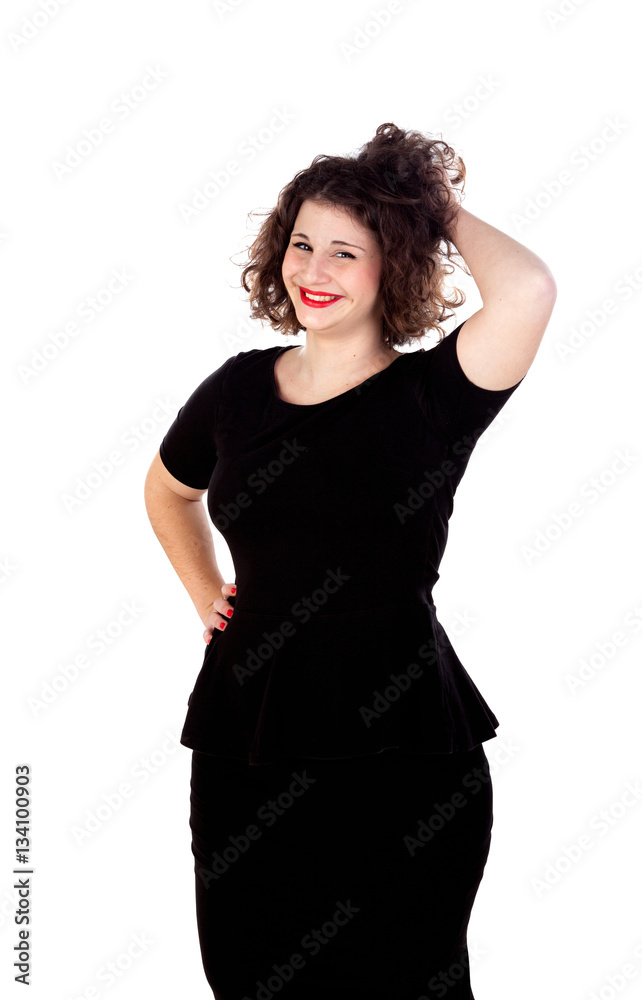 Beautiful curvy girl with black dress and red lips Beautiful curvy girl with black dress and red lips