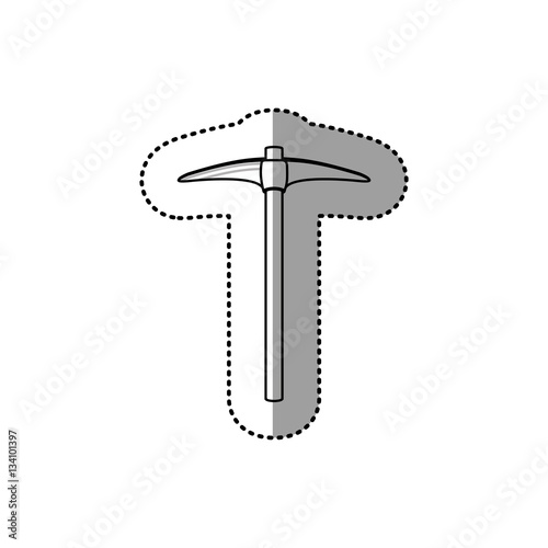 gray silhouette dotted sticker pickaxe vector illustration