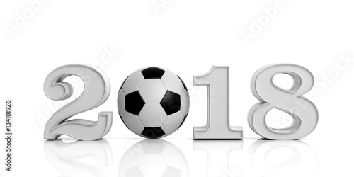 New year 2018 with soccer ball. 3d illustration