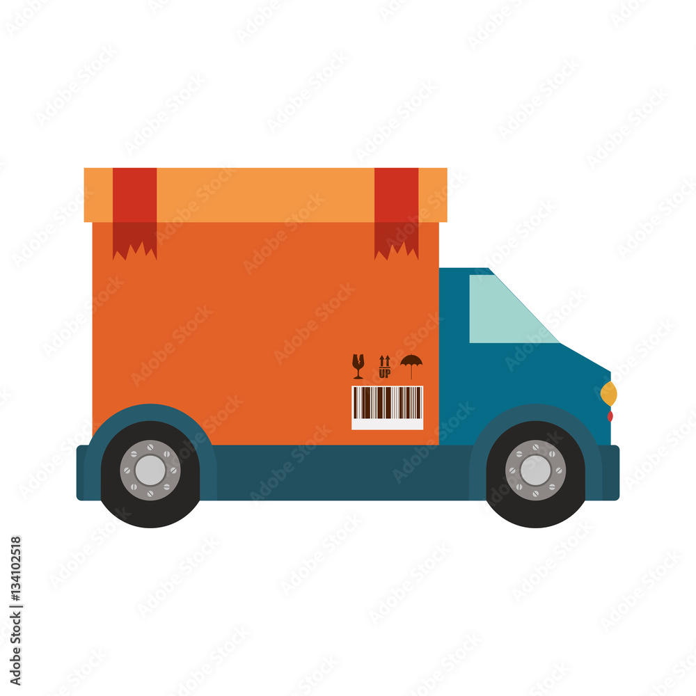 transport truck with vagon of sealed packaging tape in carton with box cover vector illustration transport truck with vagon of sealed packaging tape in carton with box cover vector illustration