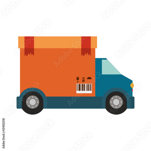 transport truck with vagon of sealed packaging tape in carton with box cover vector illustration