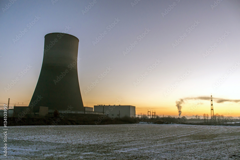 Obraz premium nuclear power plant sunset sunrise Radiation soil environment