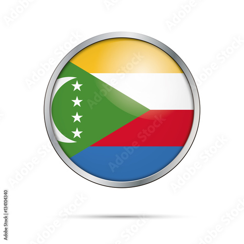 Vector Comoroan flag button. Comoros flag in glass button style with metal frame. Free Download Vector Comoroan flag button. Comoros flag in glass button style with metal frame. - GFXLoad