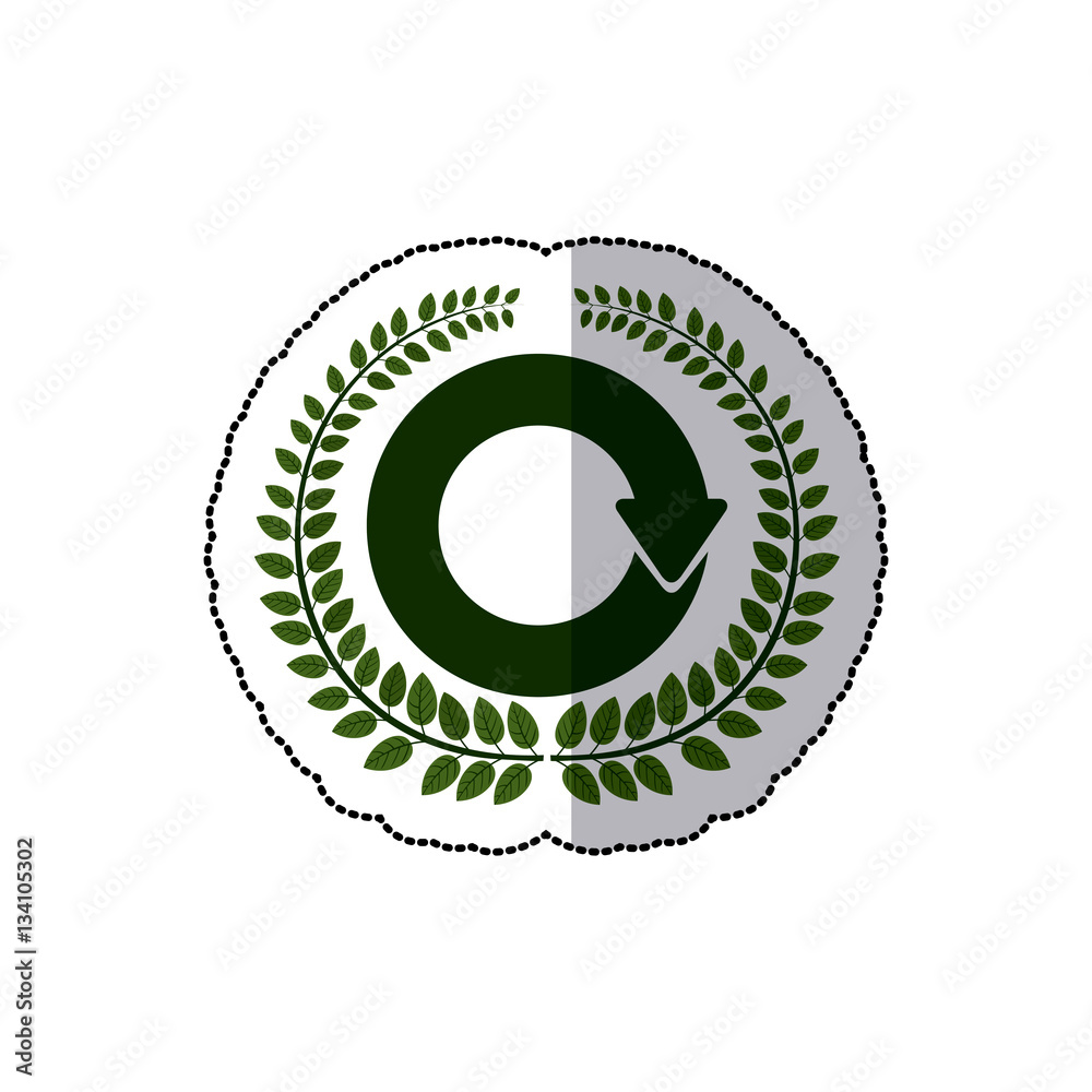 Fototapeta sticker arch of leaves with reloaded symbol vector illustration