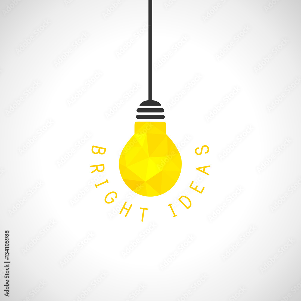 Bright ideas and innovation concept with yellow light bulb in modern geometric style Bright ideas and innovation concept with yellow light bulb in modern geometric style