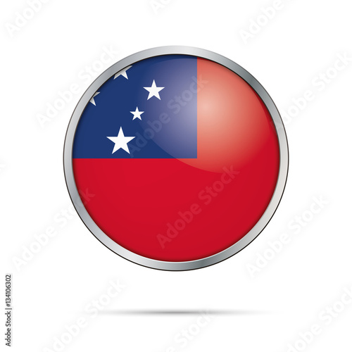 Free Download Vector Samoan flag button. Samoa flag in glass button style with metal frame. - GFXLoad