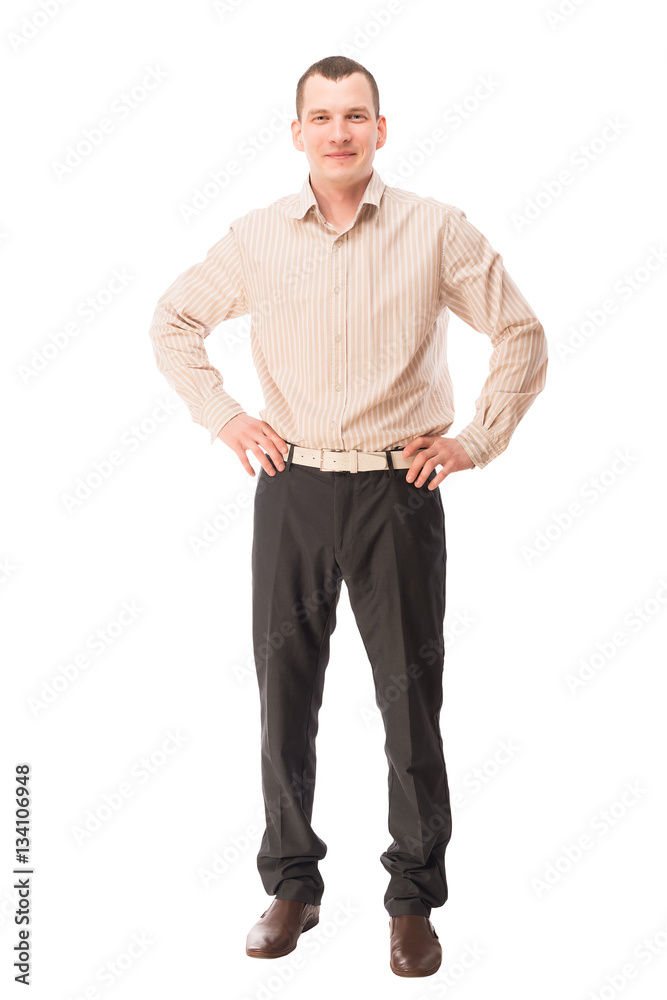 Fototapeta premium Successful businessman smiling, portrait on white background