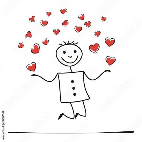 Gert springt wie ein Junge vor Liebe in die Höhe und wirft Herzen in die Luft