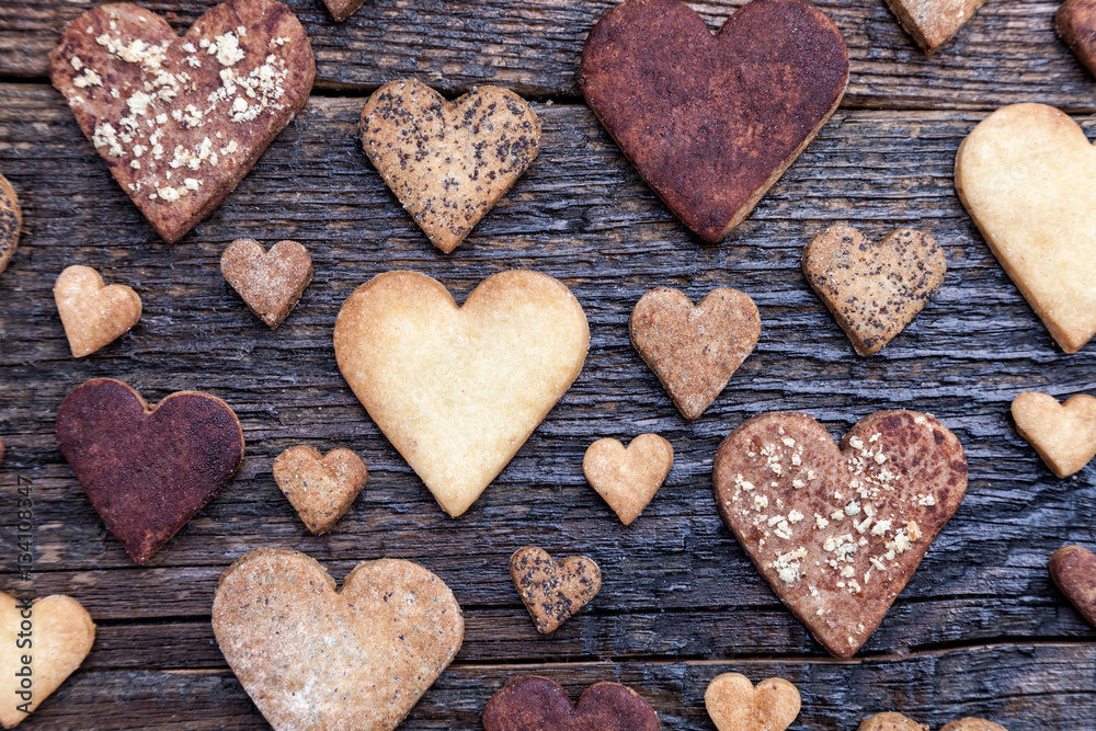 Fototapeta premium Delicious heart shaped cookies baked with love